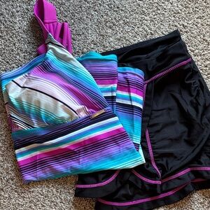Stripes Tankini/Skort Bathing suit Set